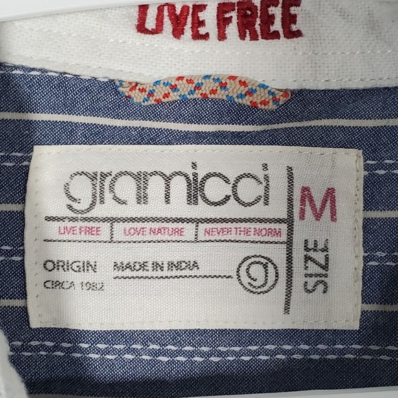 Gramicci Mens Stripe Roll Tab Shirt Medium Blue Button Up Casual Outdoors - Picture 4 of 12